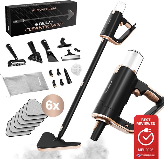 FLOWSTEAM® Luxe Stoomreiniger - 13 Opzetstukken - 120° Stoom – Tapijtreiniger – Vlekkenreiniger – Zetelreiniger - Handstoomreiniger – 5M Snoer - Inclusief 6 Microvezeldoekjes