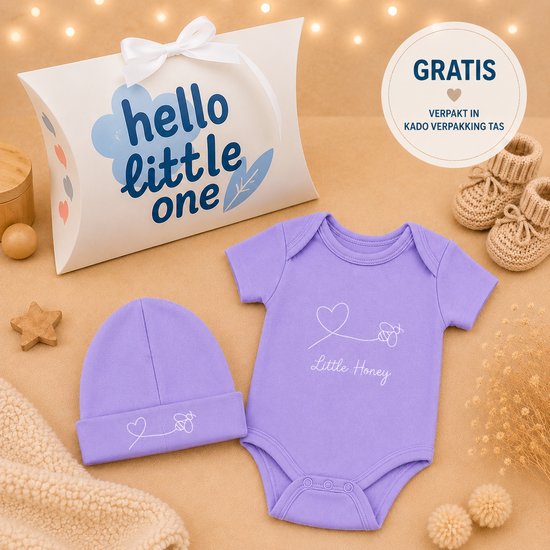 Blijeitje - Baby Cadeau Meisje – Luxe Kraamcadeau met Romper & Mutsje – Babyshower Geschenk Newborn – Hello Little One Honey Bee