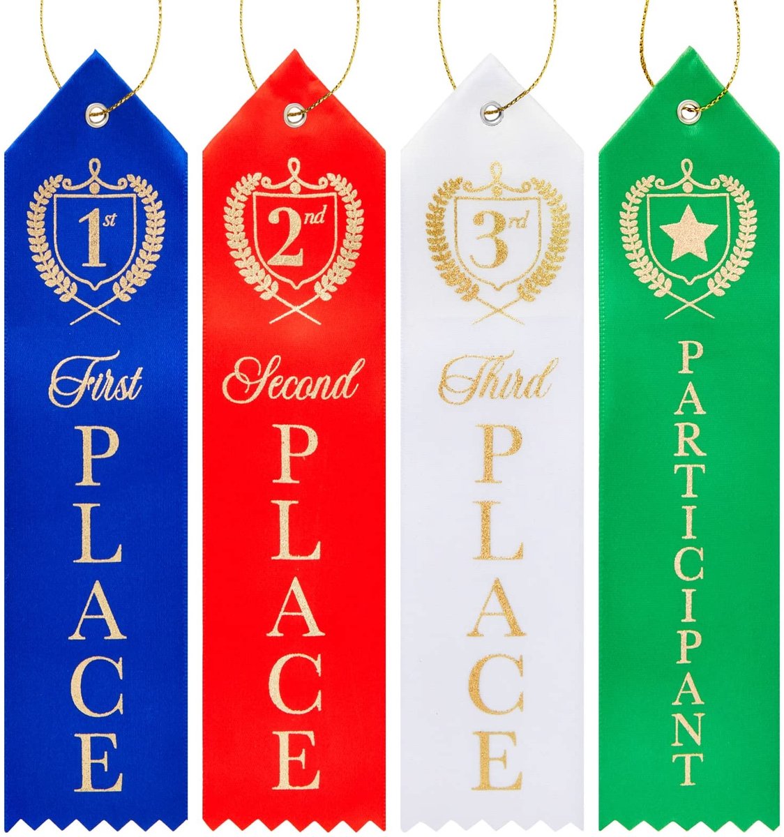 Dailygoods- Award Linten 100-Pack - 1e/2e/3e Plaats - Deelnemer - 5 x 20 cm - 4 Kleuren - 25 Stuks Elk - Prijzenlinten