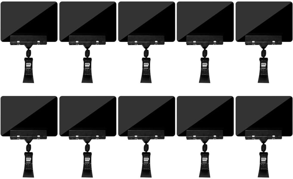 Dailygoods- Prijskaartjes Herbruikbaar - Set van 10 - Extra Grote Clip 3 cm - 360° Draaibaar - Geschikt voor Winkels - Zwart A7 10 x 7 cm - Prijslabels