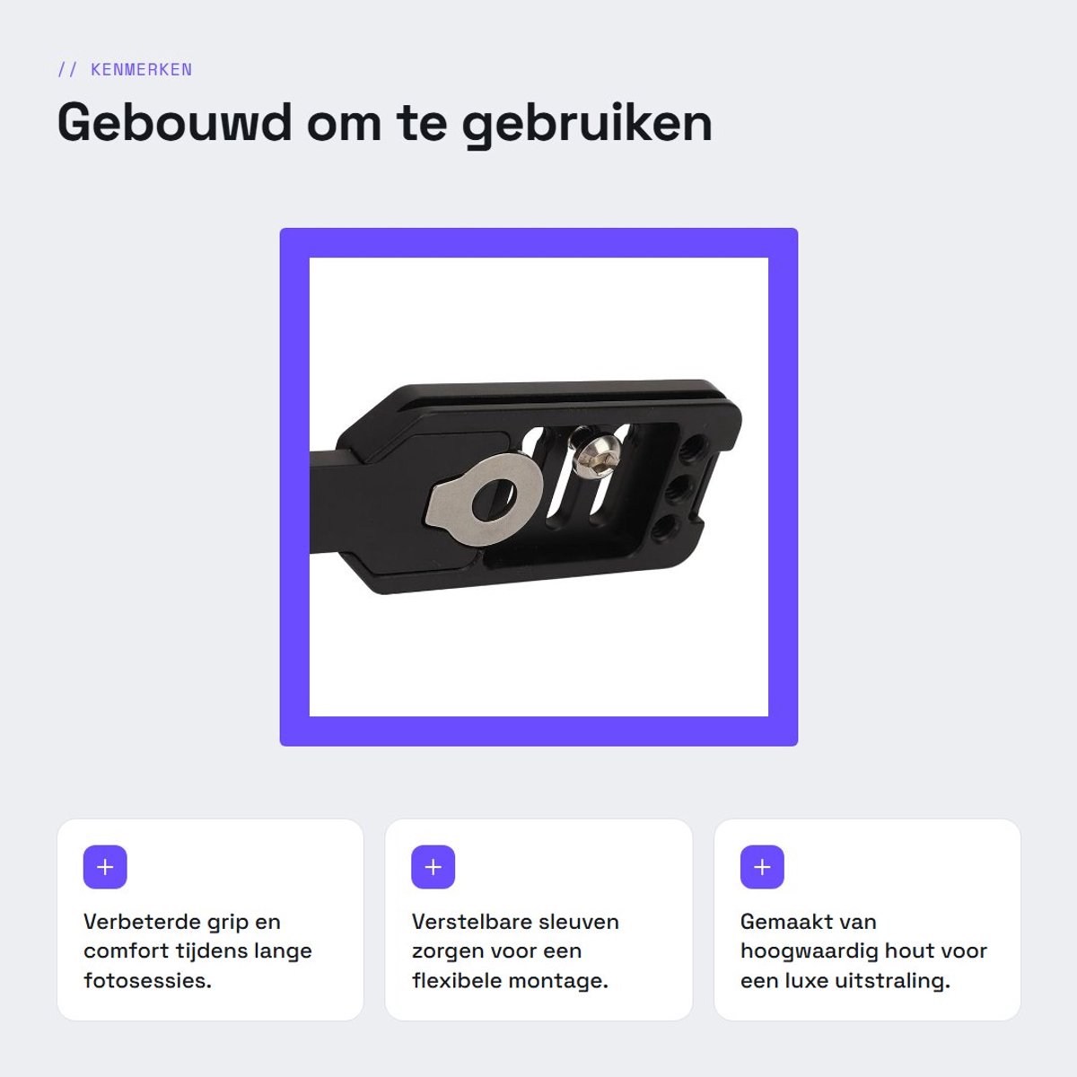 Dailygoods- Handgreep Ergonomisch - L-beugelhandgreep - Handgreep met Zuignap - Verstelbare Sleuven - Voor DSLR Camera - Houten Design