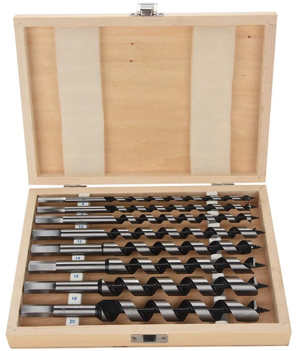Dailygoods- Zeskantboor Set van 8 - Koolstofstalen Boorbitset - Houtboor - Spiraalvormig - Precisieboren - Duurzaam en veelzijdig - Boorset