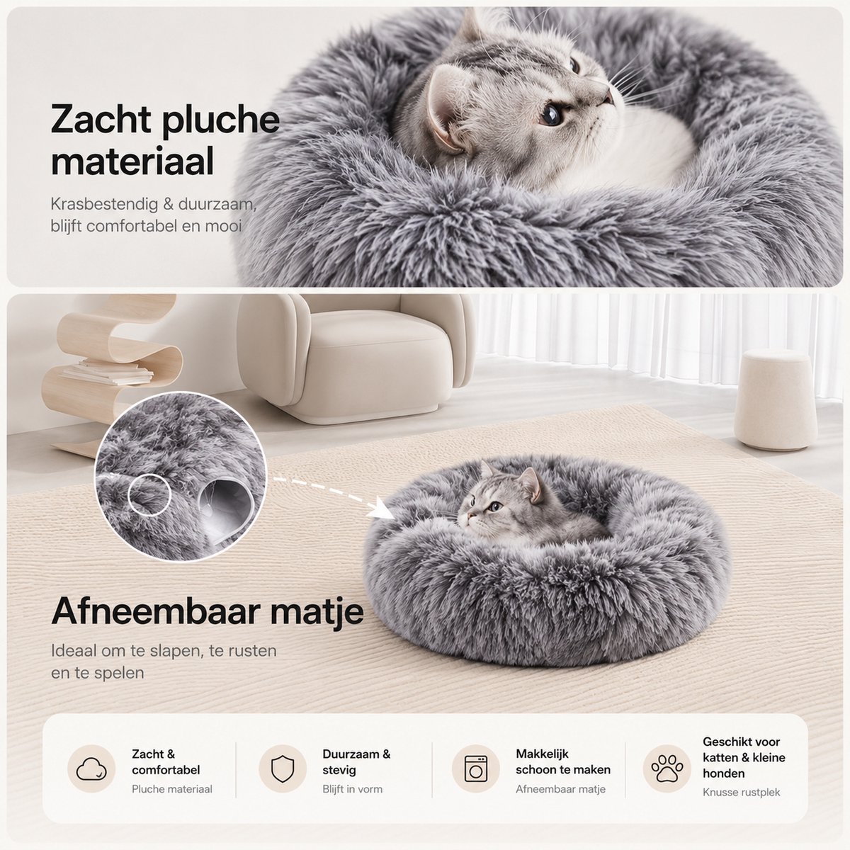 BOTC Kattentunnel met Kattenmand - Speeltunnel Voor Dieren - Tunnel Kat - Kattenhuis - Speeltunnel kat - Grijs thumbnail 3