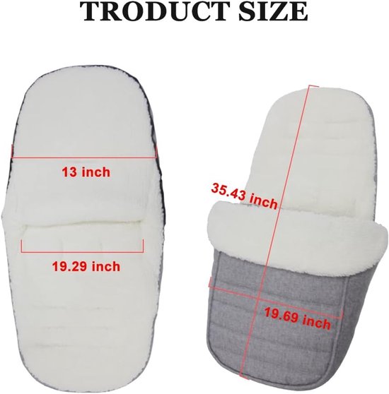 Baby Voetenzak - Wandelwagen Zak - Warm Blijven - Water- en Winddicht - 90 x 50 cm - Grijs/Wit Fleece — afbeelding 4