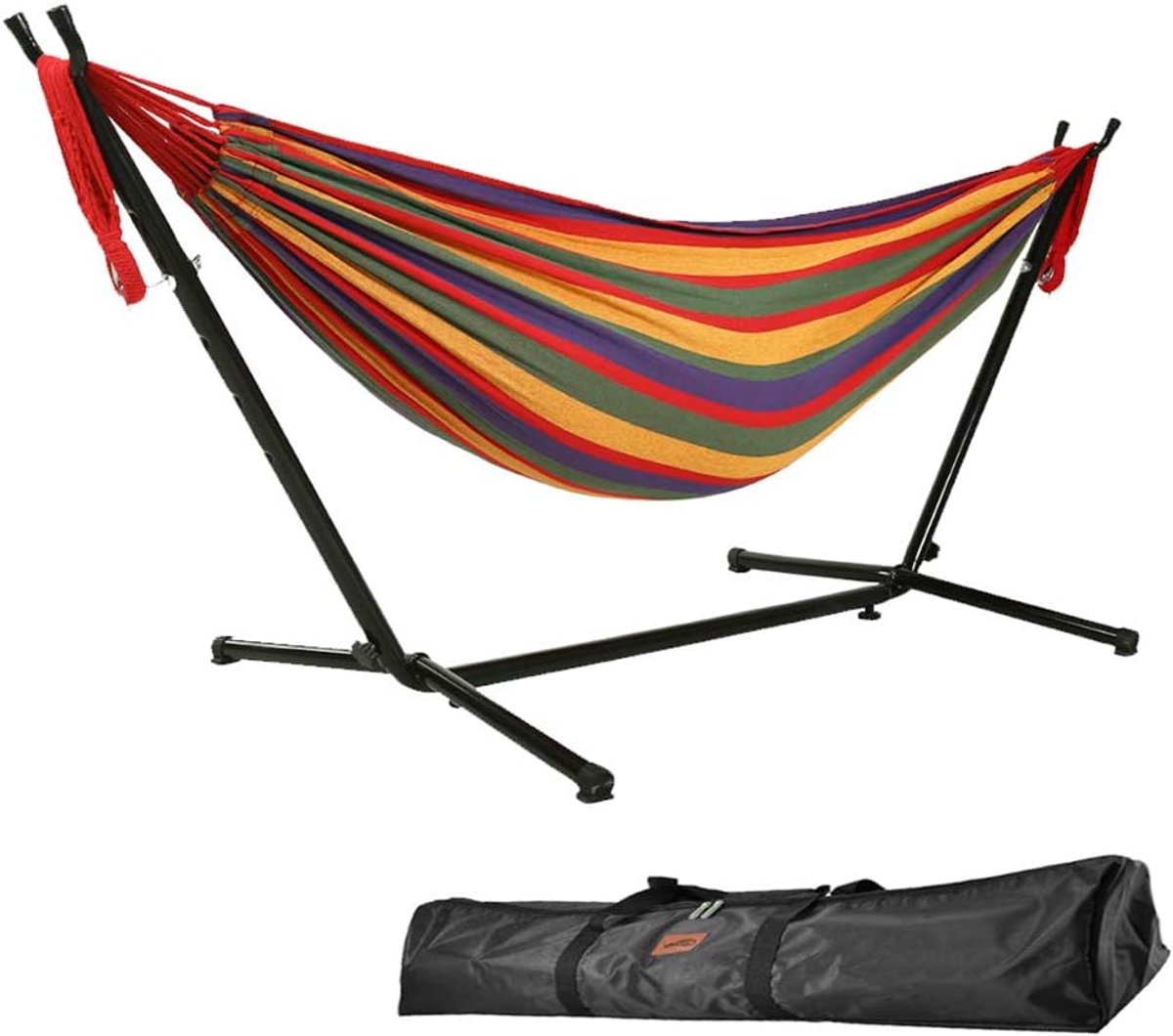 Goutime Hangmat met Standaard, 9 Voet Dubbel, 250 kg Capaciteit, Draagtas Inbegrepen, voor Binnen en Buiten, Terras, Tuin, Balkon (rood)