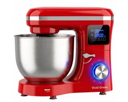Vivid Green 2000W Keukenrobot - 6.2L - Display & Instelbare Timer - Mixer met Mengkom - Keukenmachine - Keukenmixer - Rood