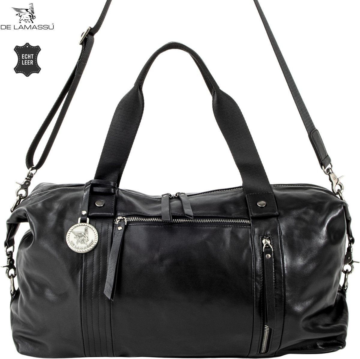 DE LAMASSU® Leren Weekendtas - Reistas Dames en Heren - 35 Liter - Echt Leer - Sporttas - Handbagage Tas - Schoudertas - 50 x 25 x 28 cm