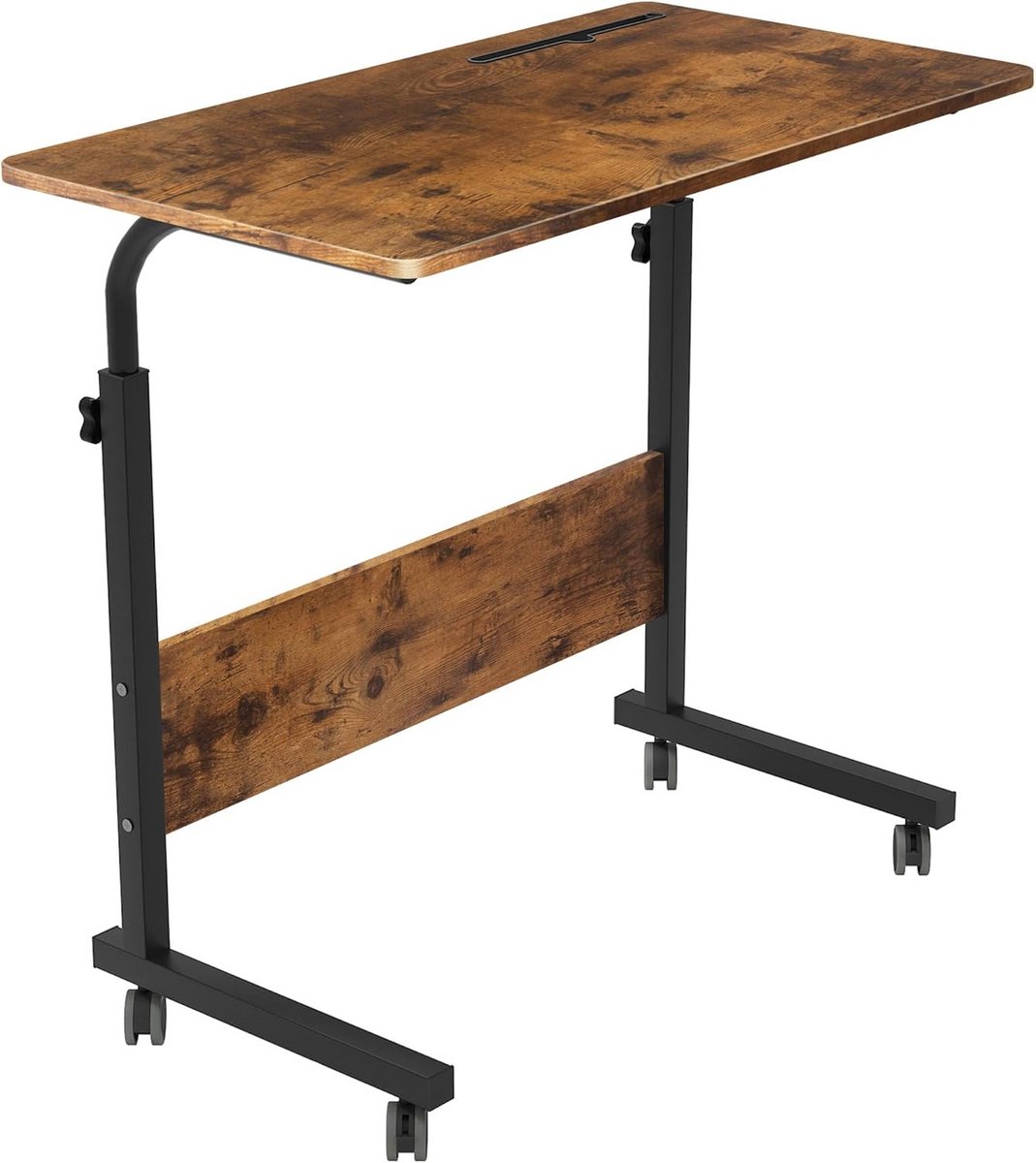 sogesfurniture Height Adjustable Laptop Table, Computer Table with Tablet Slot, 80 x 40 cm, PC Table, Coffee Table, Care Table, Side Table with Wheels, Vintage Brown