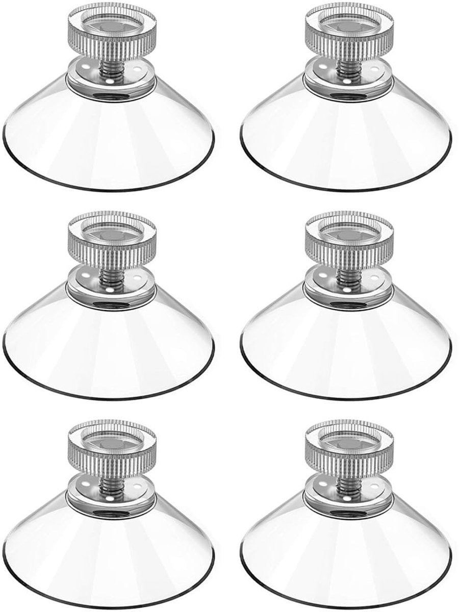 Dailygoods- Zuignappen 32 mm - 6 Stuks - Gekartelde Moerhouder - Boorvrije Installatie - Geschikt voor Gladde Oppervlakken - Transparante Constructie - Zuignap
