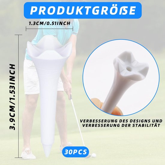 Dailygoods- Golf Tees 39 mm - 30 Stuks - Kunststof - Antislip - Schokbestendig - Voor Beginners/Professionals - Ideaal voor Simulator - Golf Spikes — afbeelding 5