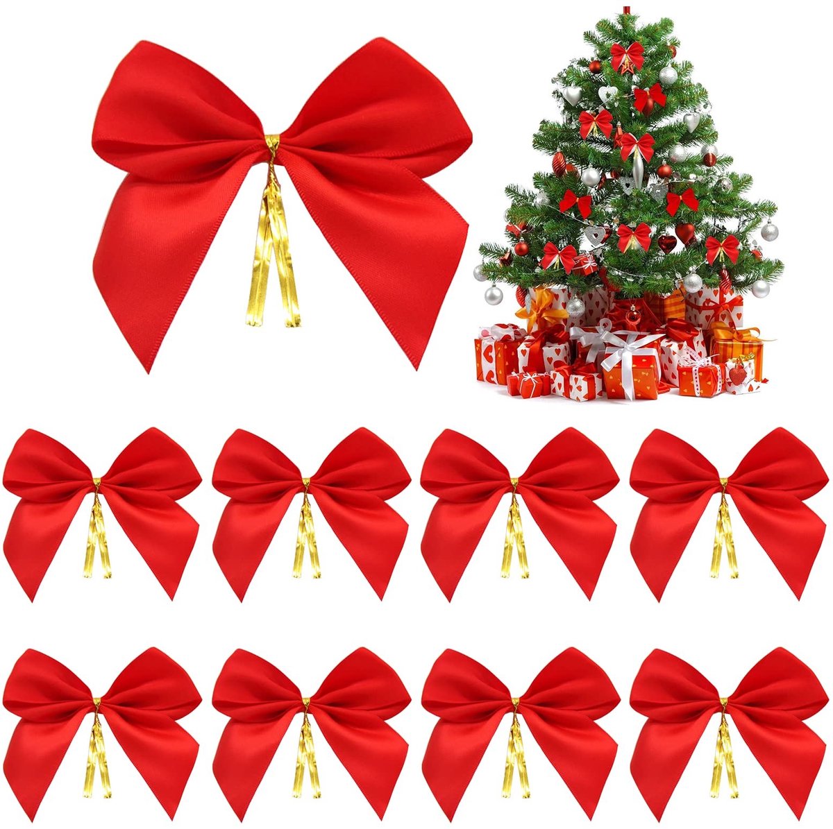 Dailygoods- Kerststrikken 50st - Mini Decoratie 5*8 cm - Rood - Herbruikbaar - Decoratie voor Kerstboom/Cadeaudoos - Stevig en Lichtgewicht