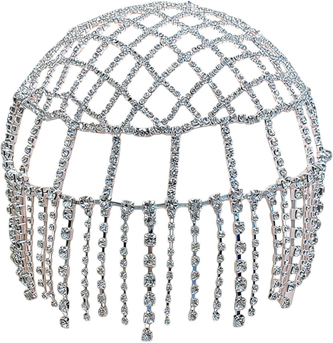 Dailygoods- Hoofddeksel met strass kwastje - Zilveren pet - Flapper stijl - Haarsieraad bruid - Gatsby haaraccessoires - Geschikt voor feesten