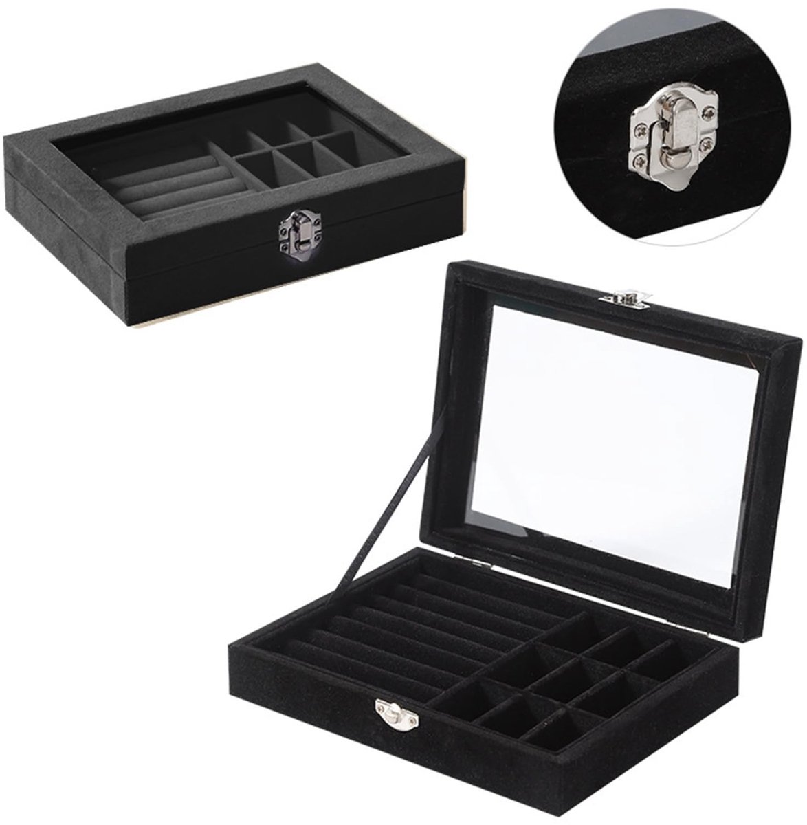 Dailygoods- Juwelendoos met Slot - Sieradendoos voor Volwassenen - Ringdoos - Oorbellen/Manchetknopen - Transparant Glazen Deksel - Groene kleur