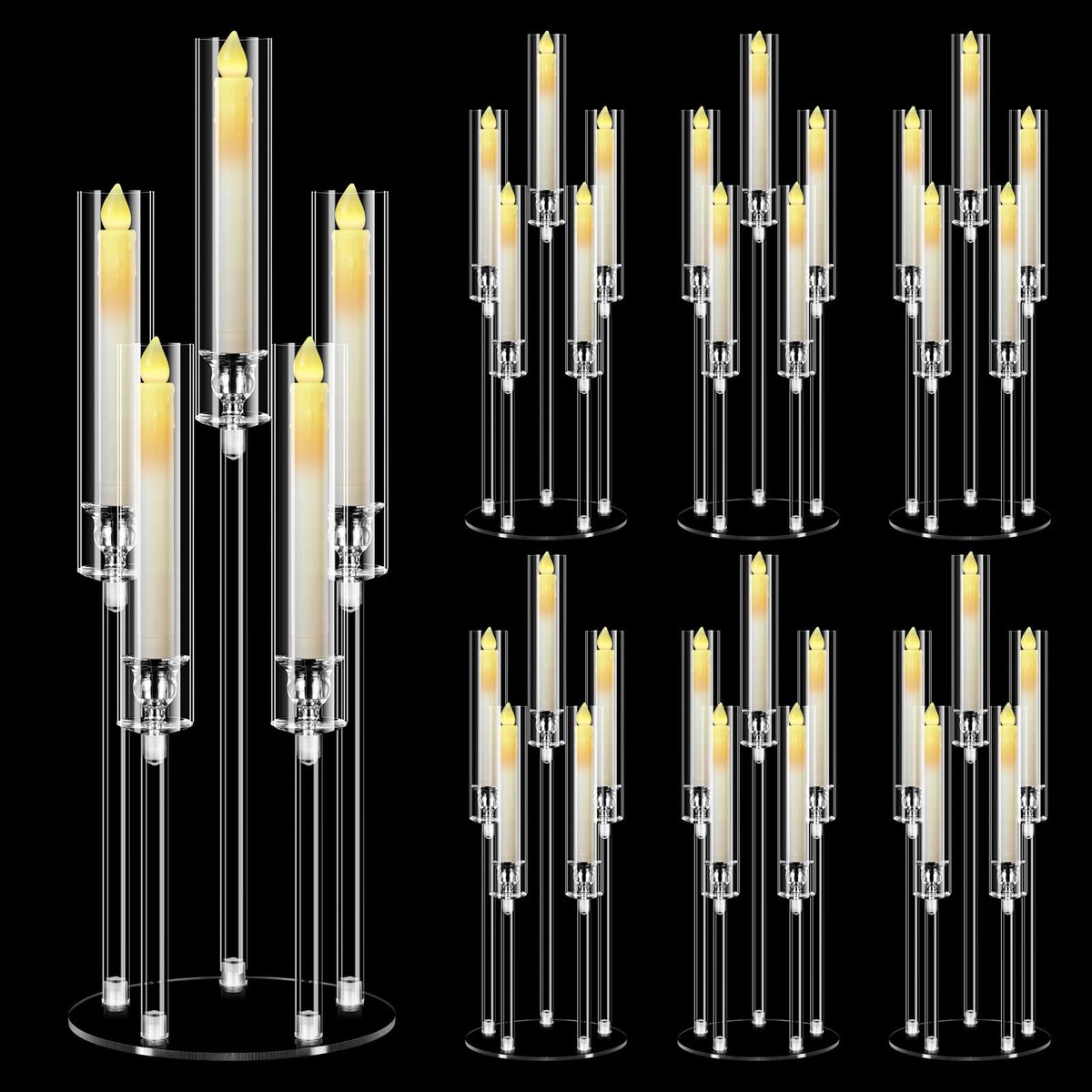 Dailygoods- Kandelaar 68 cm hoog - Acryl - 5 armen - Geschikt voor 2,2 cm LED-kaarsen - Decoratie voor bruiloft/feest - Transparant - Kaarsenstandaard