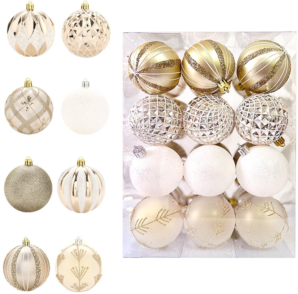 Dailygoods- Kerstballen Set van 24 Stuks - Onbreekbare Plastic - Gouden Kerstballen - Hangende Ornamenten - Feestelijke Decoraties - Voor Kerstboom - Kerstdecoratie