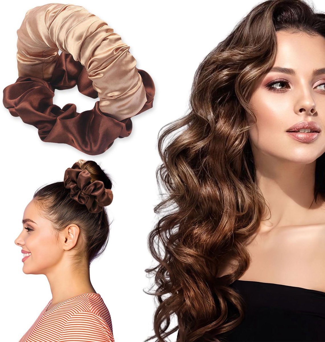 Dailygoods- Scrunchie Hitte-vrije Krullen - Zijden Scrunchie - Luxe Haaraccessoire - Zachte Slaapband - Elastische Kern - Ideaal voor Lang Haar - Haarband