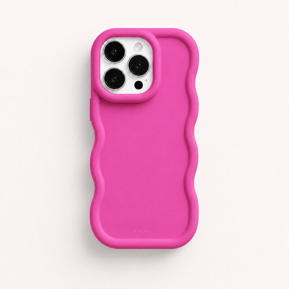 Enluxe Hot Pink Wave Phone Case Geschikt voor Model 16 – Matte Afwerking - Schokbestendige & Krasvrij Premium Beschermhoesje met Camerabumper
