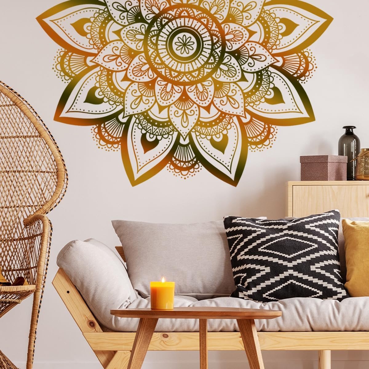 Dailygoods- Muursticker Mandala Boho - Wanddecoratie Woonkamer - Muurstickers Slaapkamer - Muurstickers Kinderkamer - Eenvoudig aan te brengen - 100% Vriendelijk vinyl