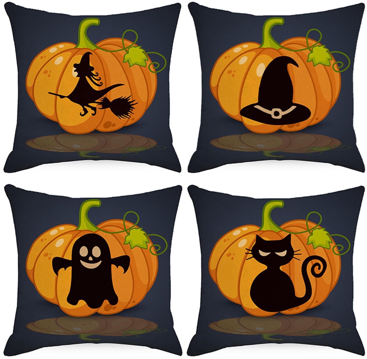 Dailygoods- Kussenhoezen 45 x 45 cm - 4 Stuks - Halloween Pompoen - Linnen - Ademend - Huidvriendelijk - Sierkussens