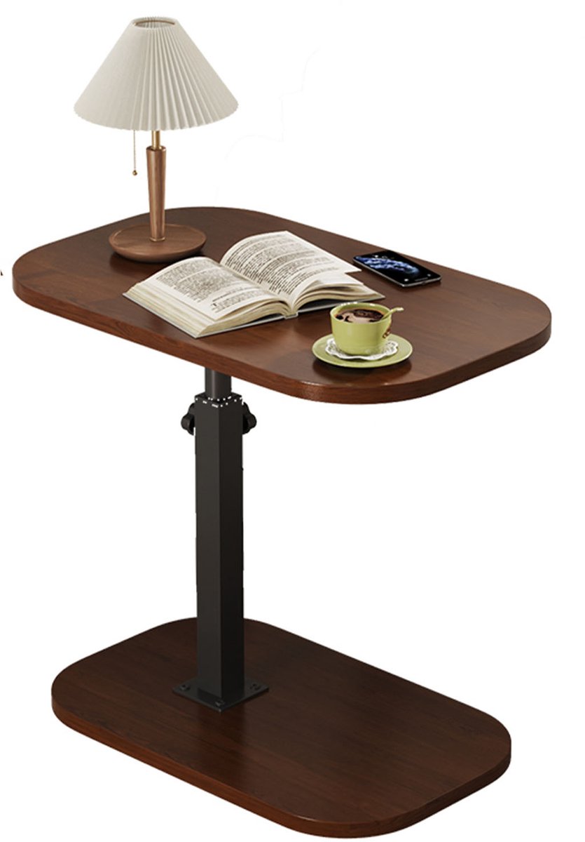 Verstelbare Bedtafel - In Hoogte Verstelbare Tafel 45-80 cm - Laptop Bedtafel - Zwart Metaal Frame Met Walnootkleur Blad 45×30 cm - Bijzettafel