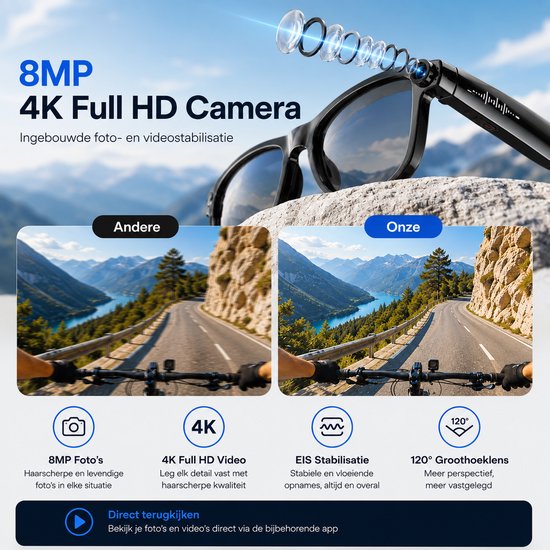 Vosoi Smart Bril met Camera - AI Smart Glasses - Slimme Bril met 8MP Camera - Ai bril - 3 Sets glazen - Inc. Oplaadhoes - Spycam - Spy Camera WiFi met App — afbeelding 4