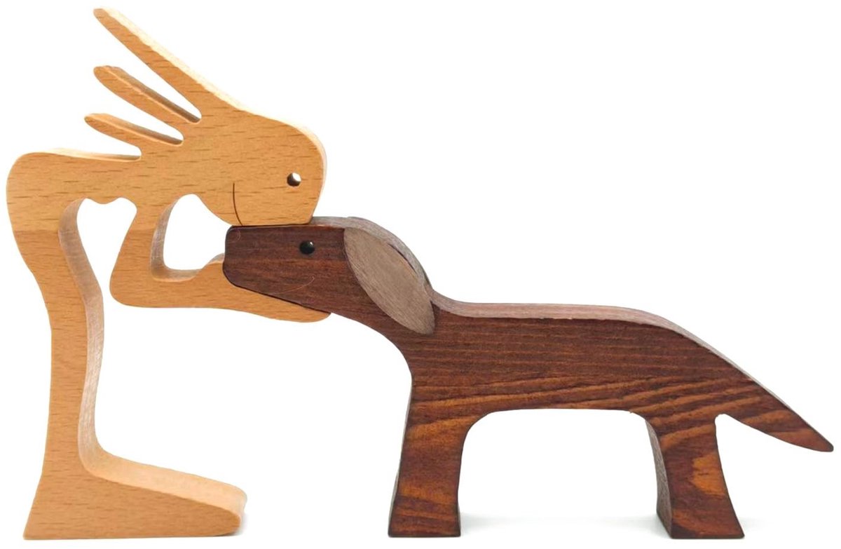 Dailygoods- Hondenbeeld handgemaakt - Houten hondenfiguur - Decoratieartikel - Cadeau voor hondenliefhebbers - Ornament voor thuis - Afmetingen 18,5 x 12,5 x 1,2 cm