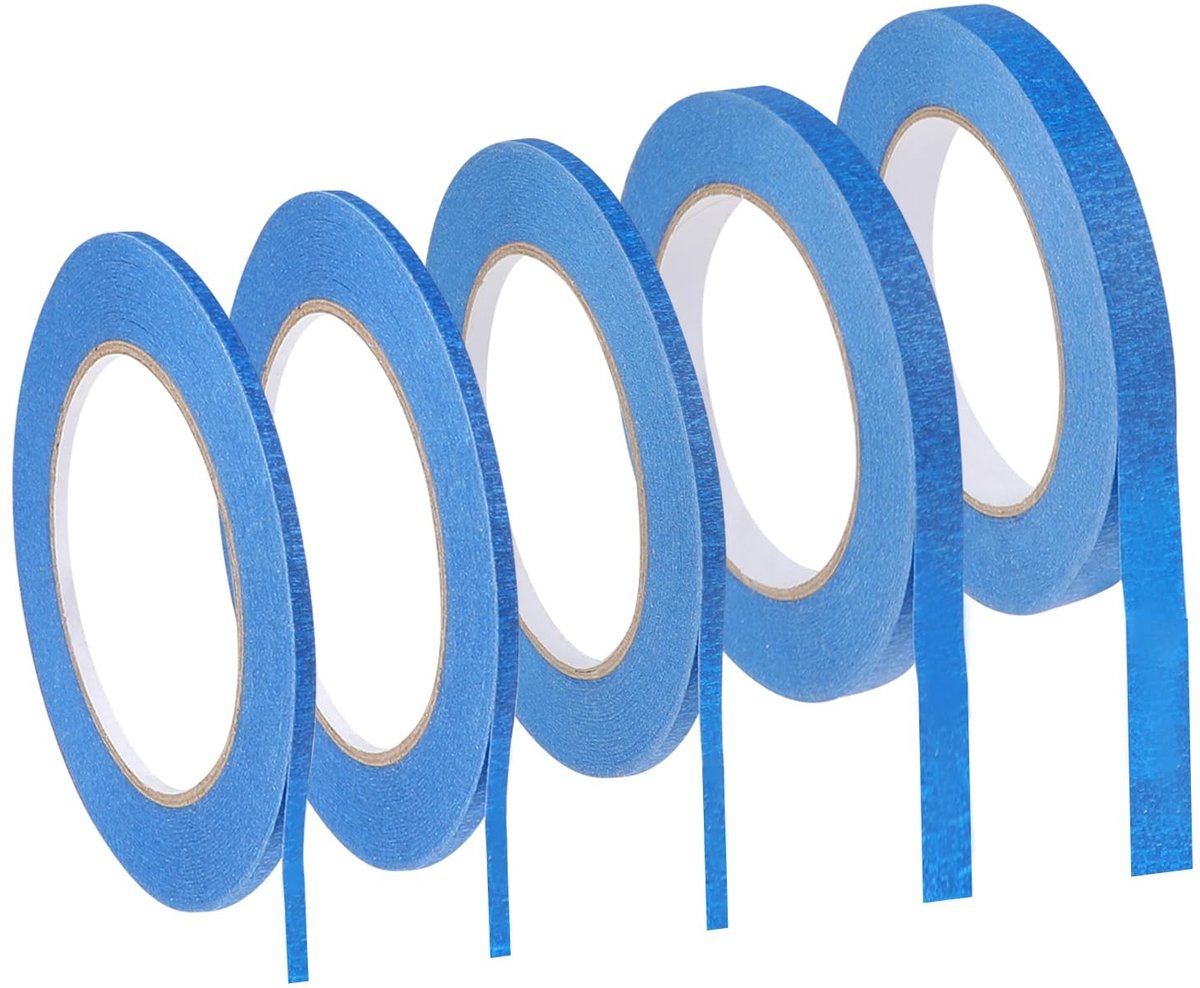 Dailygoods- Lijntape 5 Rollen - 3/5/10/12 mm x 50 m - Zelfklevend - Afplakband - Schildertape - Premium Papier