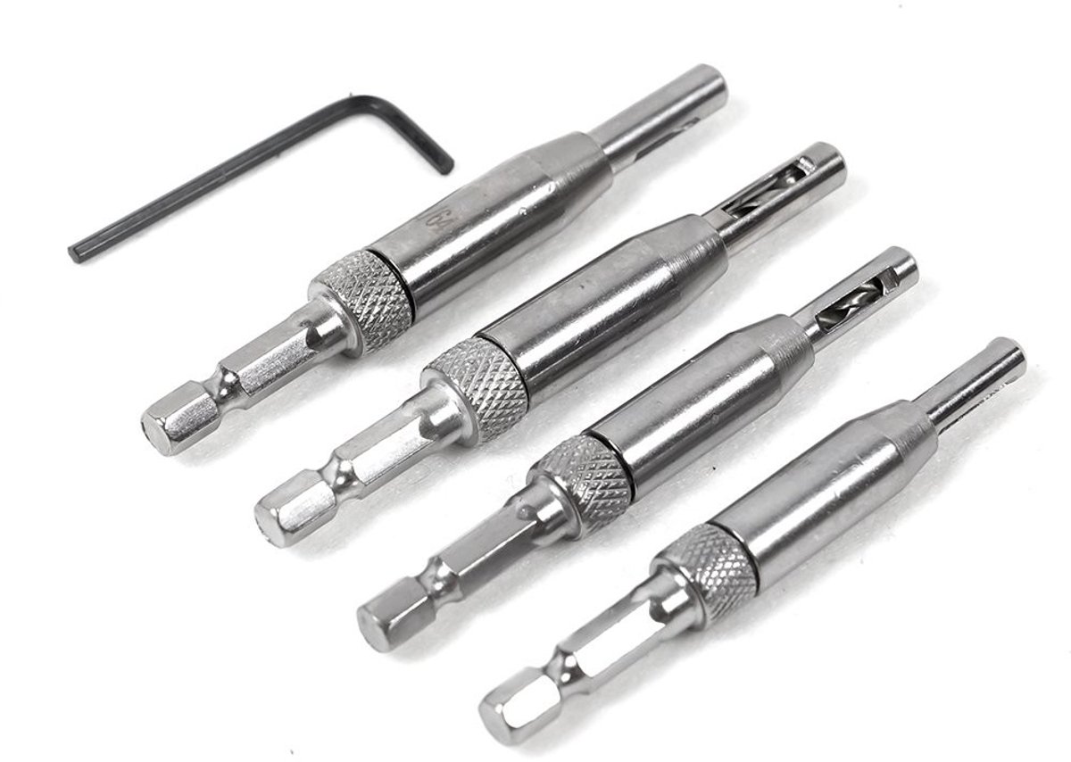 Dailygoods- Scharnierboor Set van 4 - HSS Boor - Zelfcentrerende Boor - Voor Hout - 5/64 tot 11/64 Inch - Hoogwaardige Materiaal - Boorset