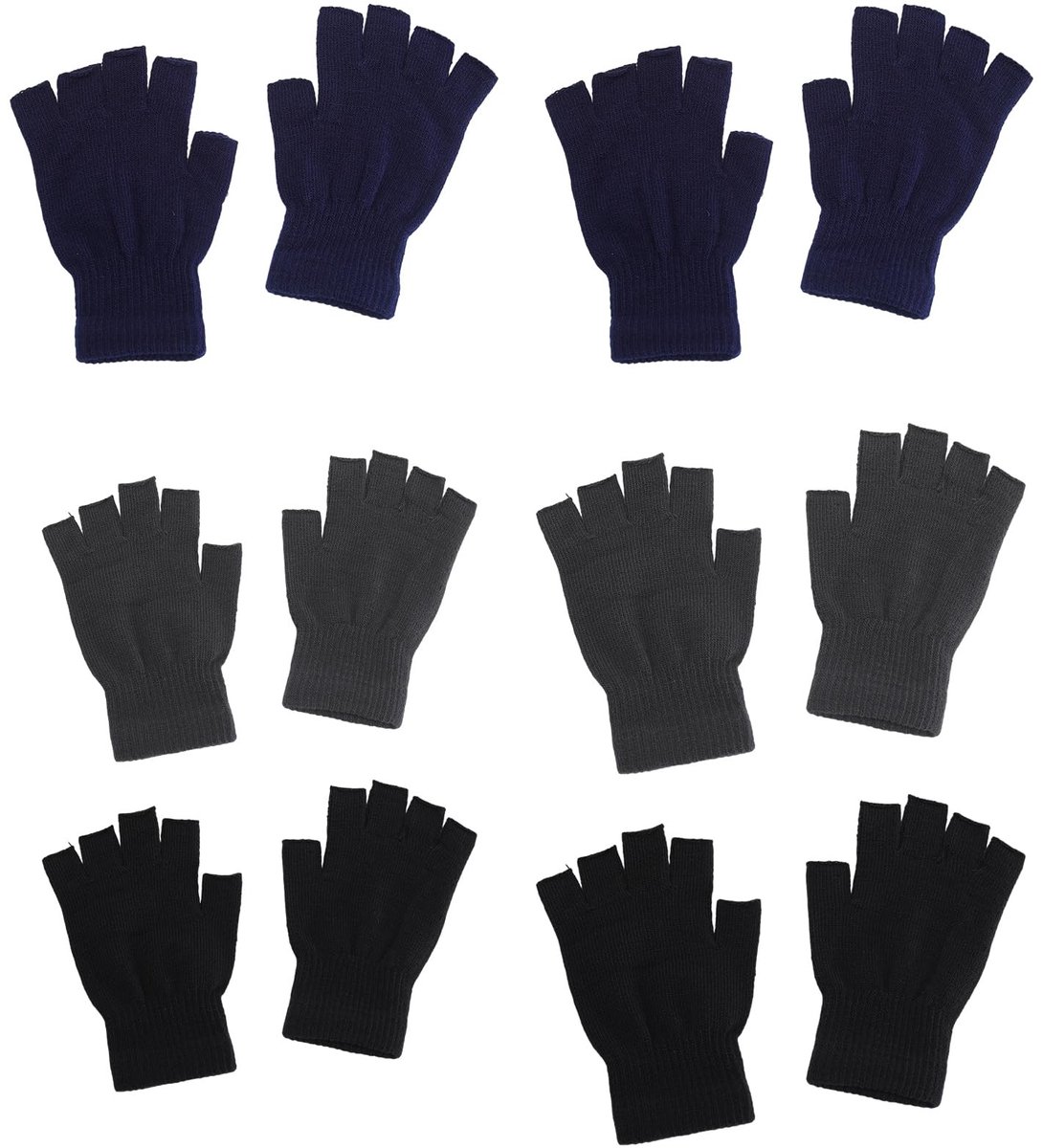 Dailygoods- Vingerloze Handschoenen - 6 Paar - Gebreide Winterhandschoenen - Thermische Handschoenen - Zacht Acryl - Vrije Maat