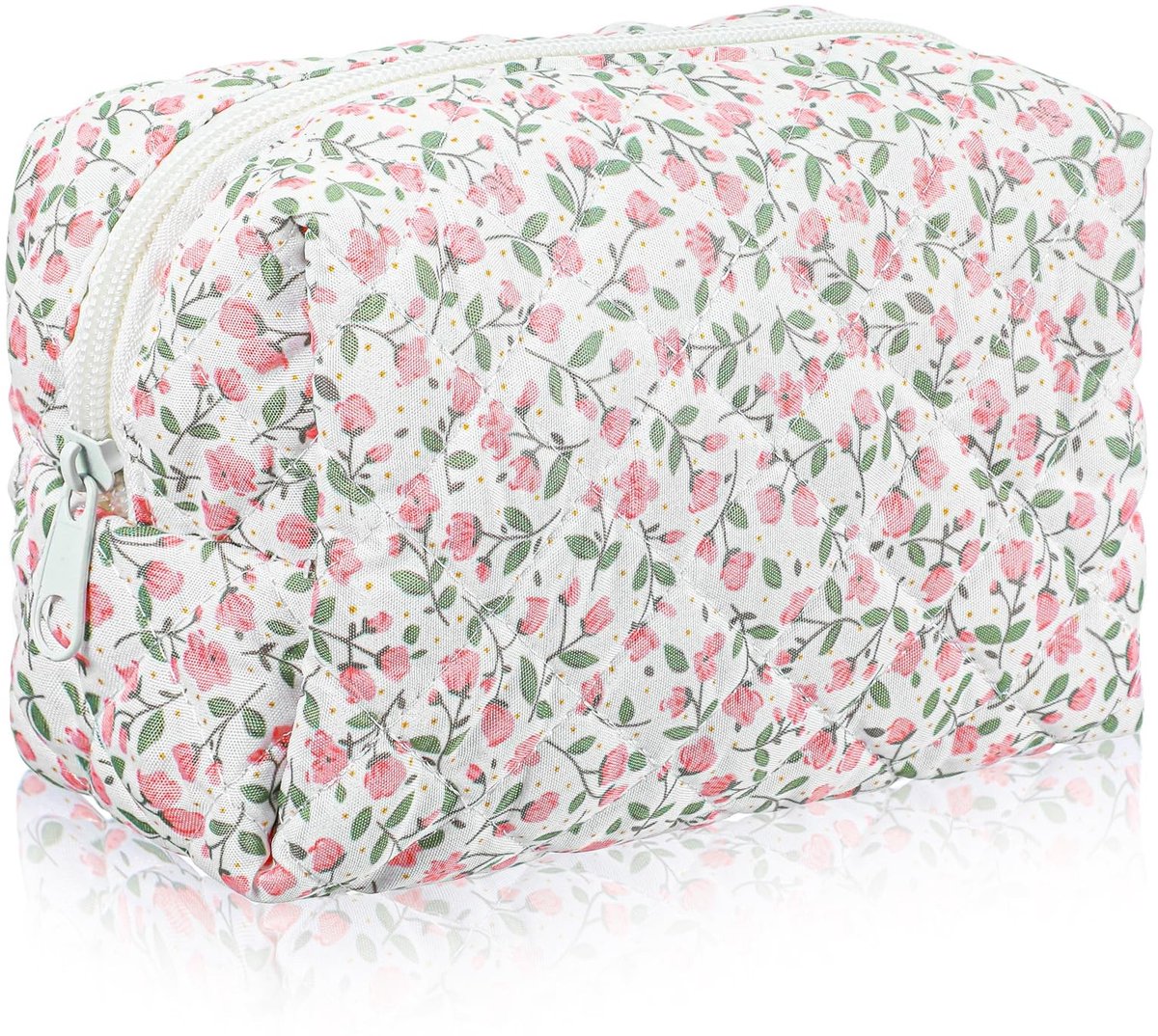 Dailygoods- Make-uptas Klein - Bloemenpatroon - Zacht Polyester - Wit/Roze Design - Esthetisch Accessoire - Ideaal voor Dames - Toilettas