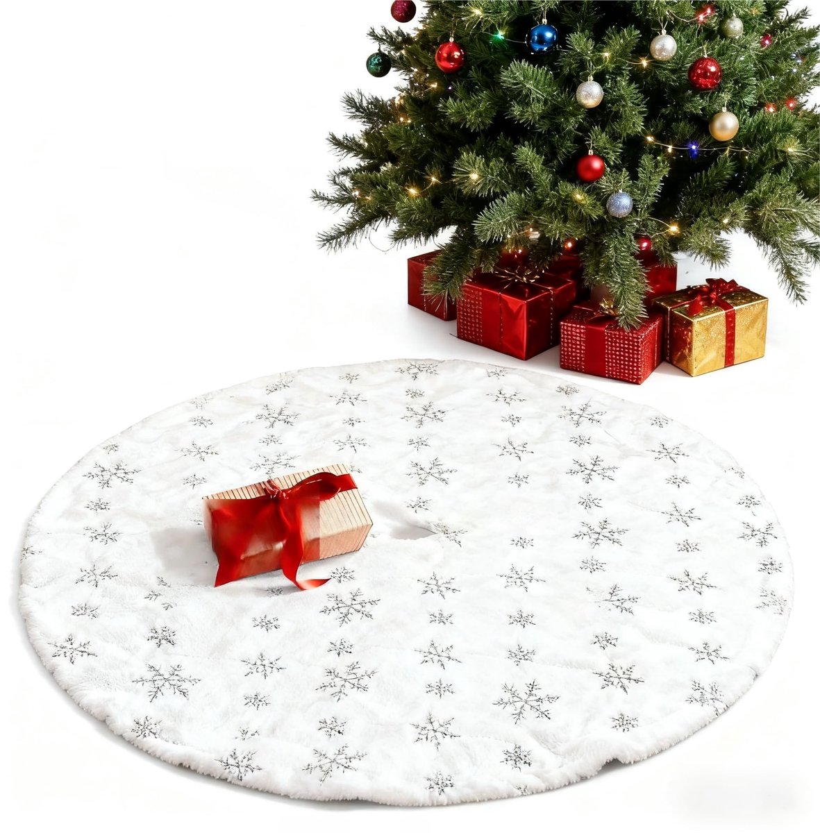 Dailygoods- Kerstboomrok 89,9 cm - Ronde Kerstboomrok - Polyester - Feestdecoratie - Zacht en Comfortabel - Eenvoudige Witte Look - Kerstboomdecoratie