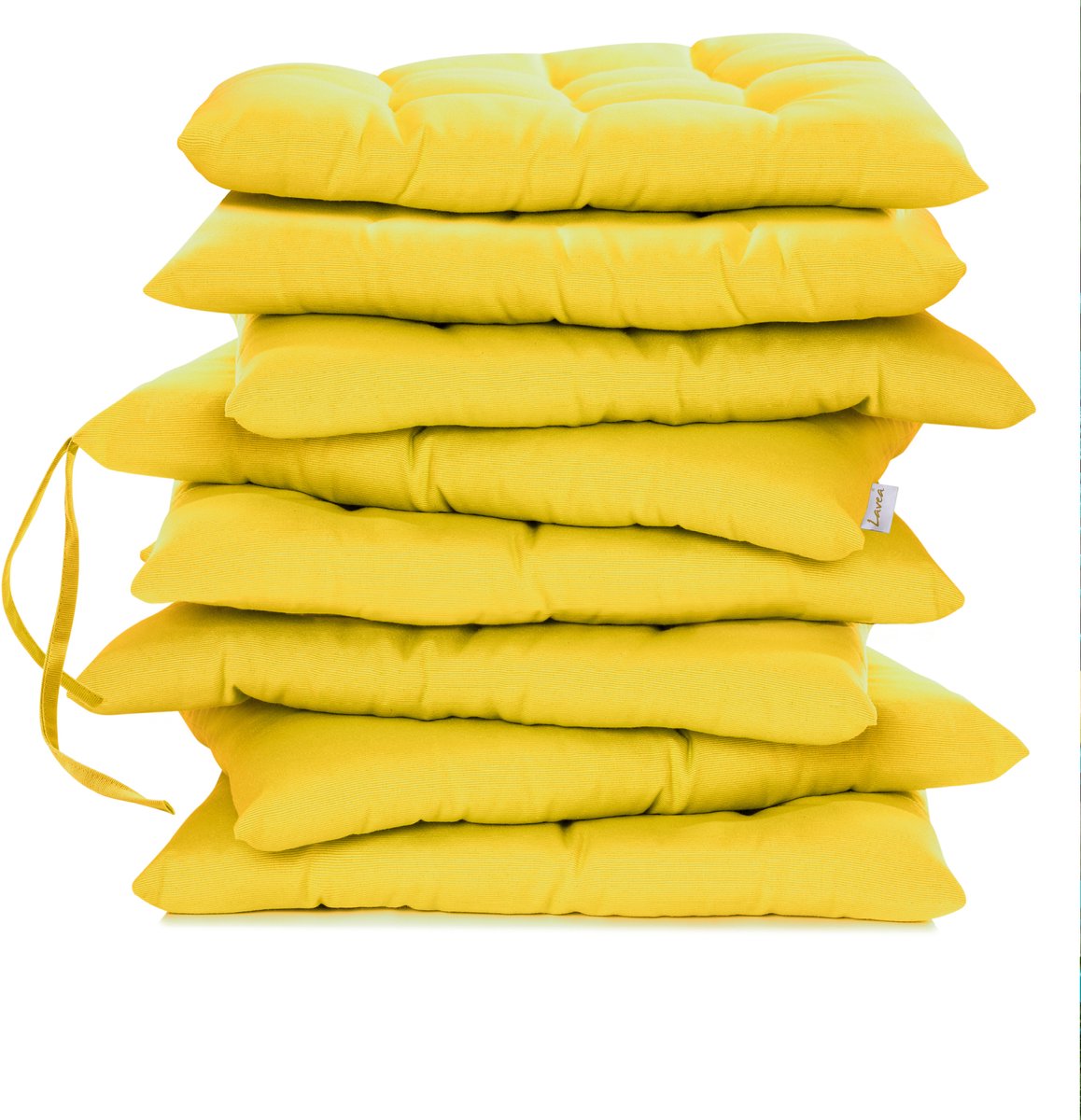 Lavea® Stoelkussens 40x40 cm – Set van 8 met Bevestigingslinten – Comfortabel en Wasbaar voor Binnen en Buiten – voor Tuin, Balkon, Terras en Keuken – Lichtgeel