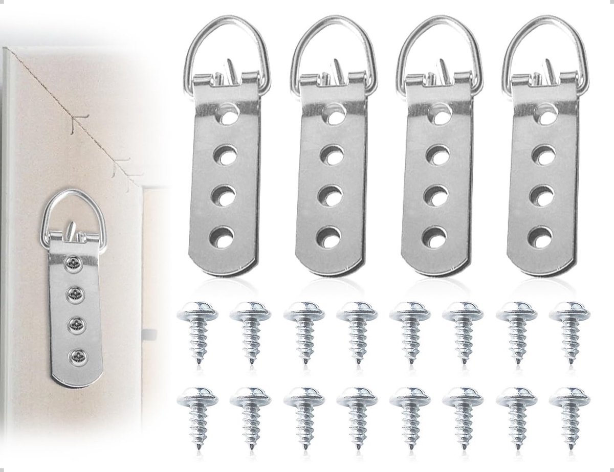 Dailygoods- Fotohangers - 4 Stuks - D-ring Ontwerp - Zilveren Haken - Voor Zware Fotolijsten - Geschikt voor Kunstwerken/Schilderijen - Ophanghaken