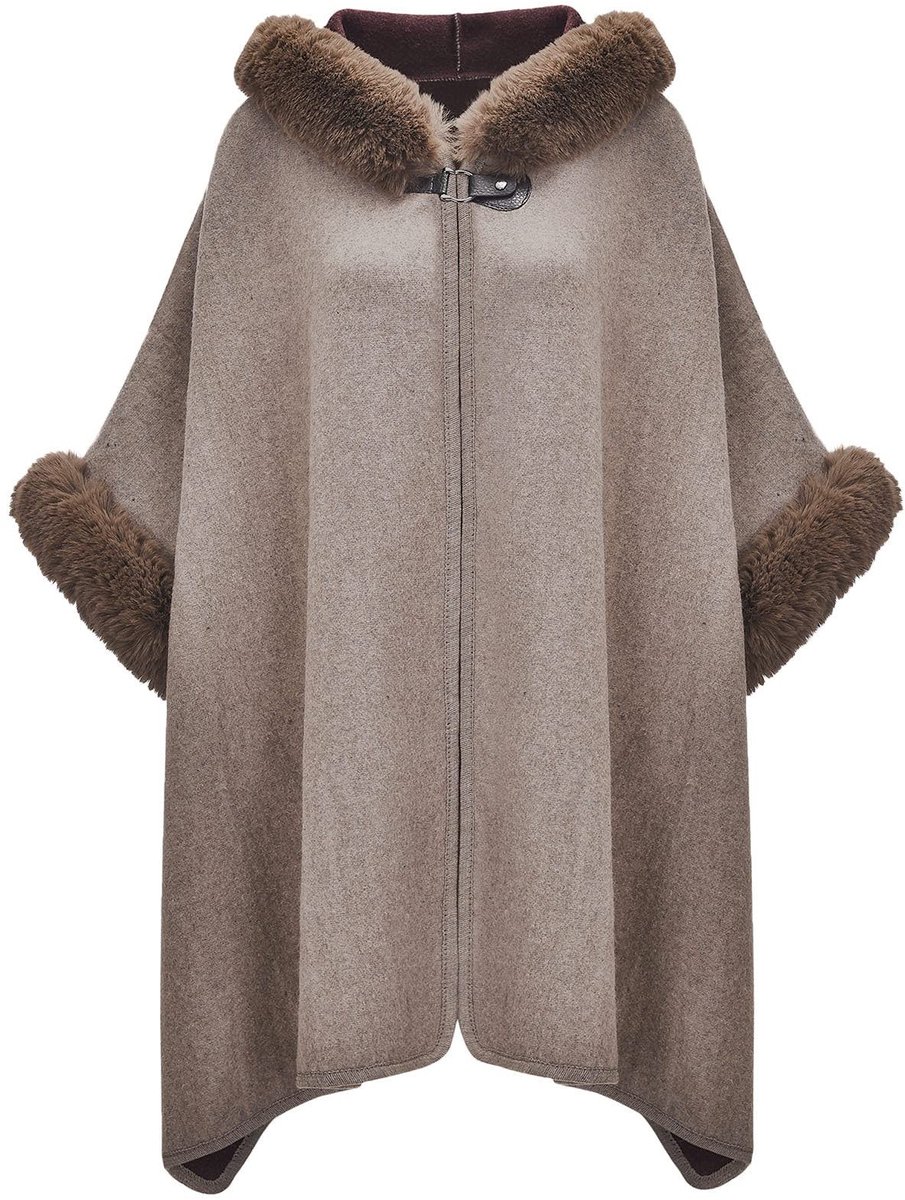Dailygoods- Vest met capuchon - Imitatiebont rand - Vleermuismouwen - Warmte en charme - Perfect voor avondevenementen - Luxe uitstraling - Cape