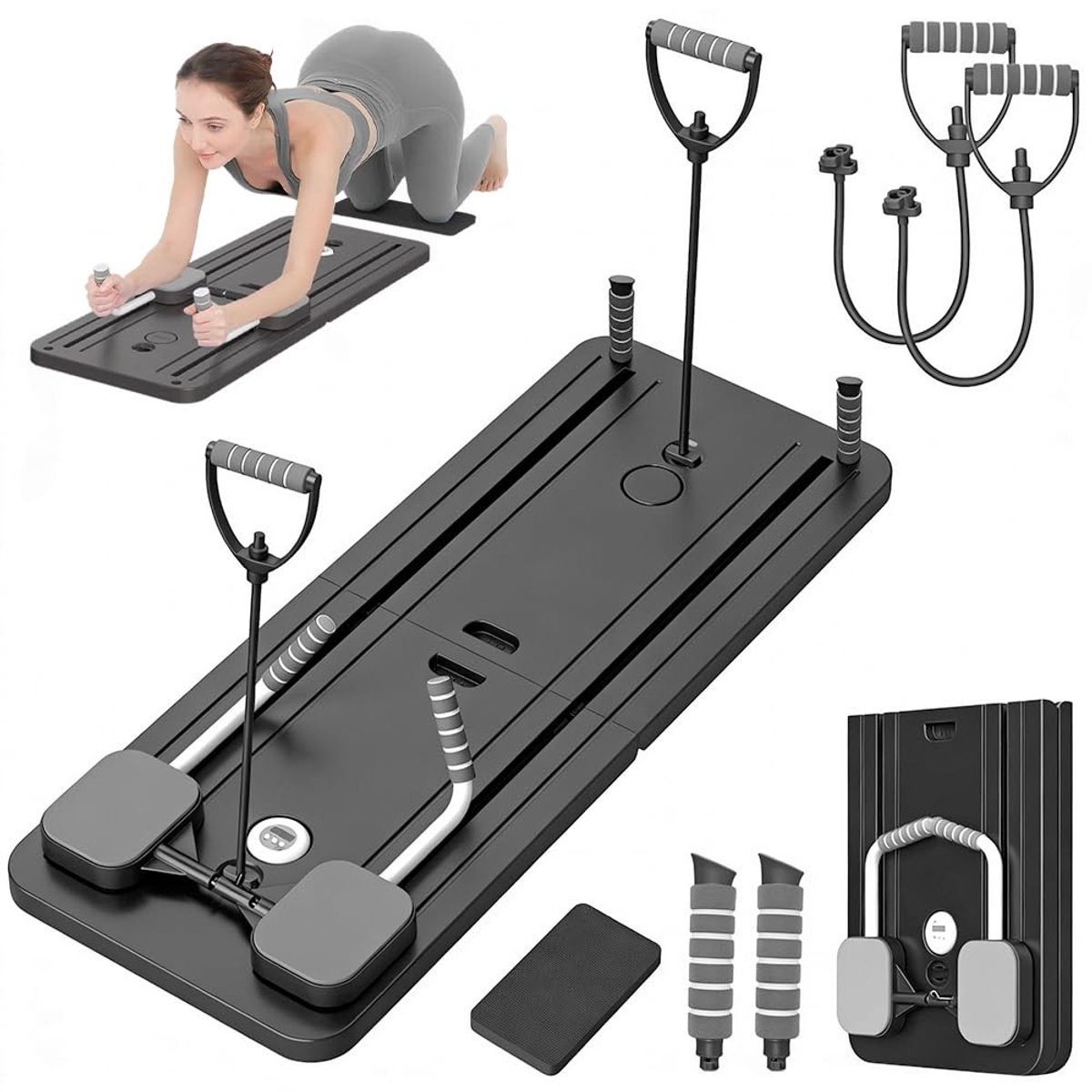Dailygoods- Pilates Board Multifunctioneel - Pilates Reformer - Fitnessapparatuur - Thuisgym - Core Training - Inclusief Accessoires - Fitnessapparaat