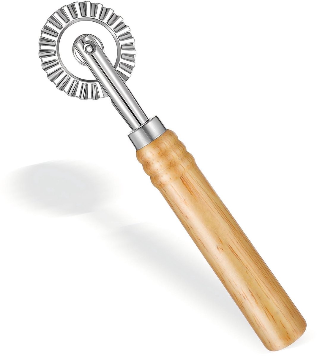 Dailygoods- Deegwiel Gekarteld - Deegsnijder - Pizzaroller - Ravioli-roller - Roestvrij Staal - Bamboe Handgreep 16x4 cm
