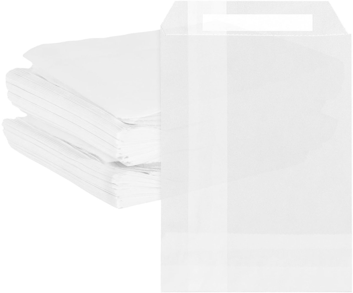 Dailygoods- Papieren Zakken 200 Stuks - Klein 13,5 x 9 cm - Bruin/Transparant - Boterbroodzakken - Opbergzakken voor Zaden - Decoratieve Verpakking - Verpakkingszakjes