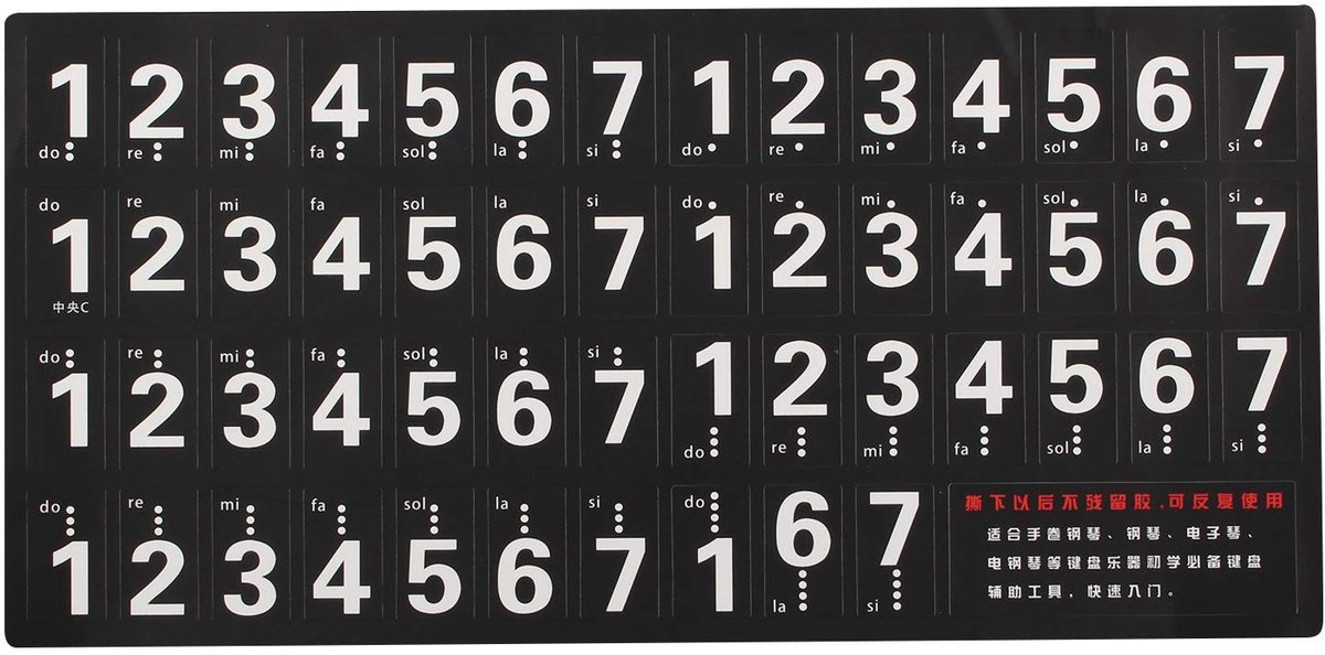 Dailygoods- Piano Stickers - Geschikt voor 54/61 Toetsen - Herbruikbaar - Hoge Kwaliteit - Eenvoudig te Installeren - Ideaal voor Kinderen en Beginners - Piano Toetsenstickers