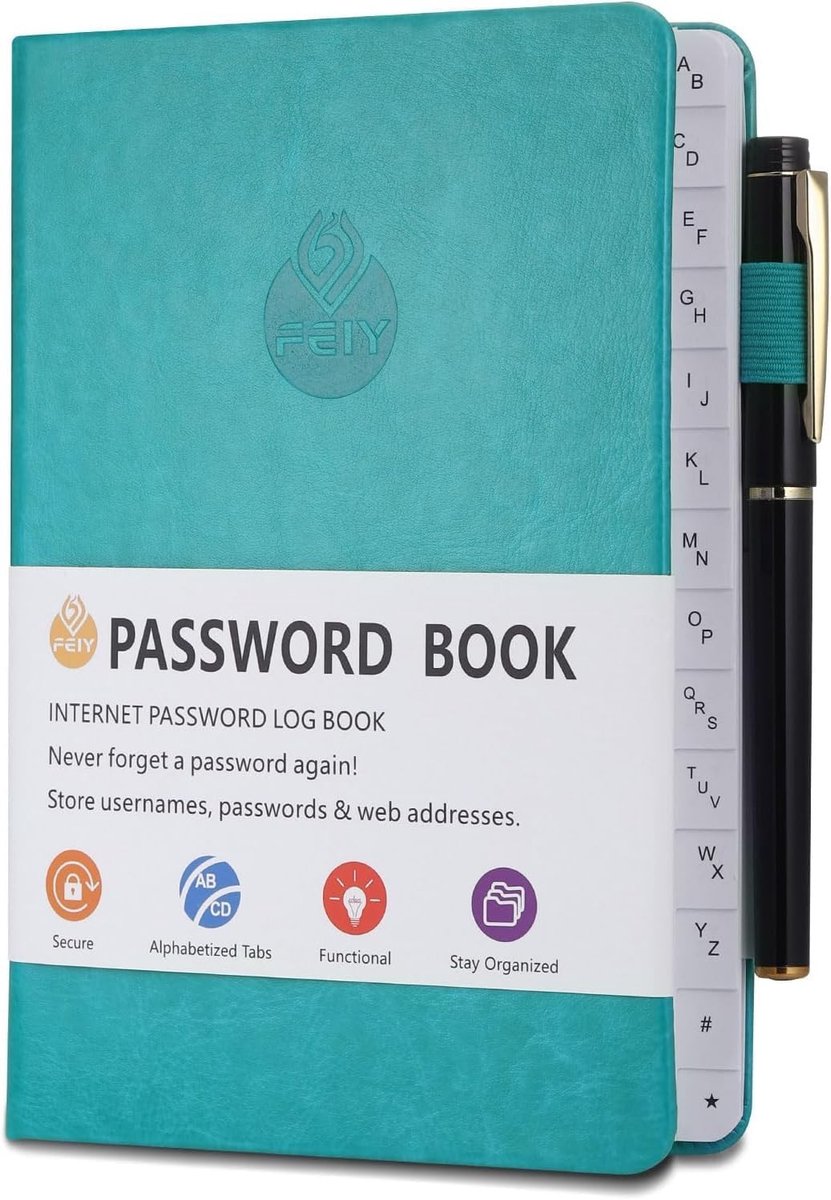 Dailygoods- Adresboek Hardcover - Wachtwoordenboekje - Adresboek met alfabetische tabs - Internetinformatie - 120 pagina's - Eenvoudig in gebruik - Wachtwoordboek