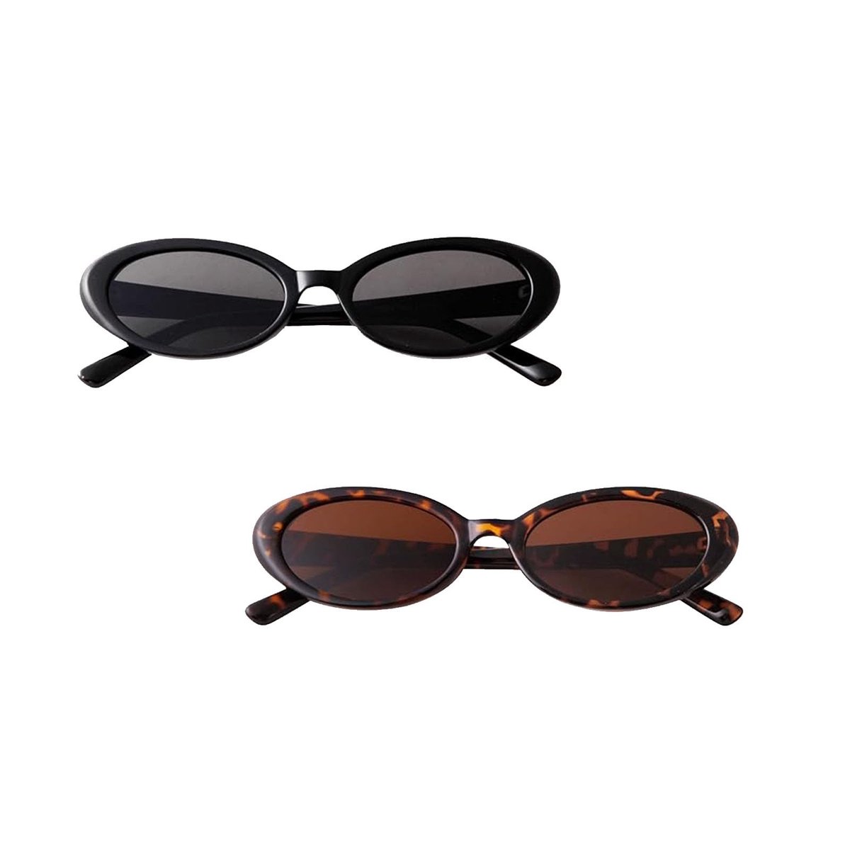 Dailygoods- Zonnebrillen Retro - 2 Stuks Ovaal/Cat Eye - Hoogwaardig Kunststof - Zwart/Bruin - Modieuze Montuur - Perfect voor Dames - Retro Zonnebril