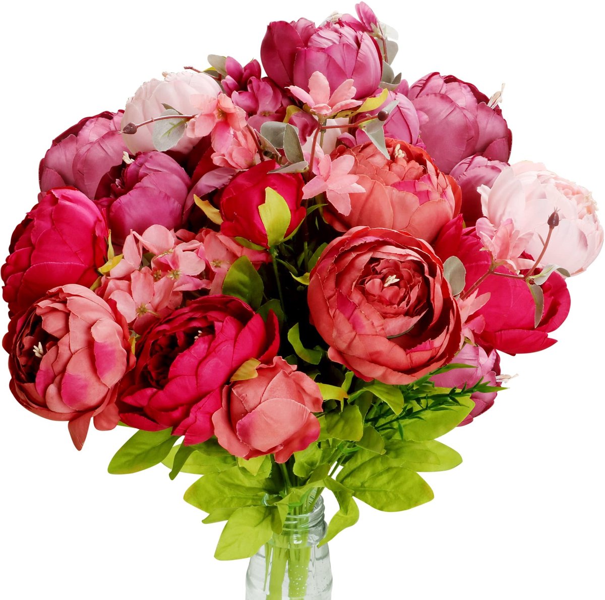 Dailygoods- Kunstboeket 13 Stuks - Zijde Pioenboeket - Kunstzijden Bloemen - Vaasboeket Vo
