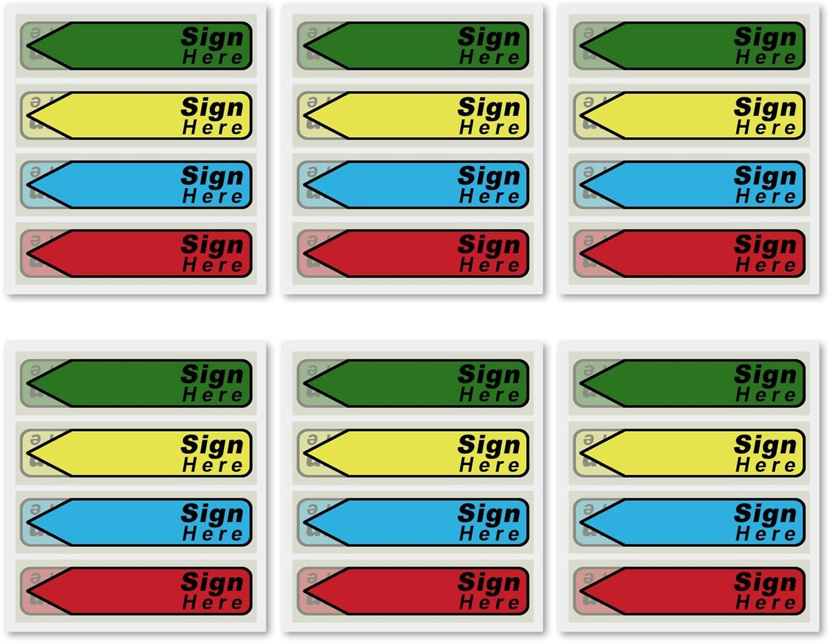 Dailygoods- Etiketten 600 Stuks - Teken Hier Stickers - Plakbriefjes met Dispenser - BOPP Materiaal - Kantoor/School Gebruik - 100 Labels per Verpakking - Plaklabels