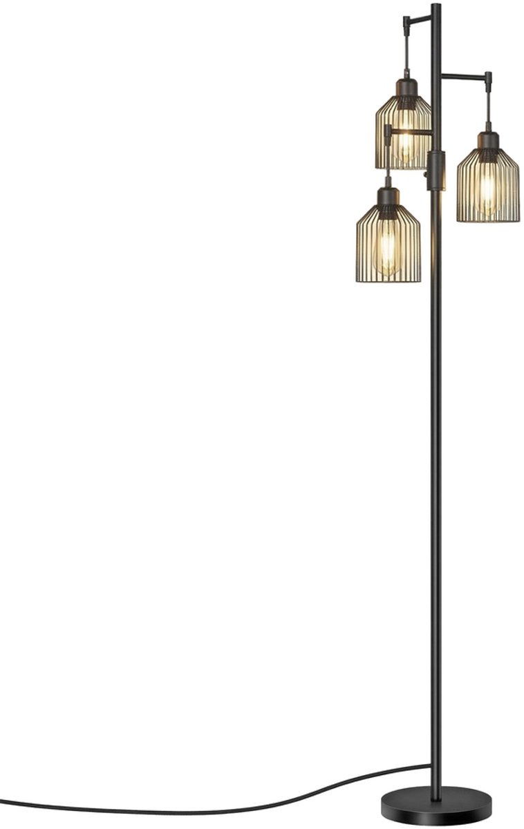 VASAGLE - Lamp - Vloerlamp - Met 3 E27 Fittingen - In Hoogte Verstelbaar - Metalen Kap - Modern Ontwerp