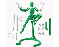 Enluxe BUILD-A-TITAN - T13 Stick Action Figure Original - Kleur Licht Groen + Extra Stand Accesoire - Flexibele Beweegbare Pop, Verwisselbare Handen en Speelgoedwapens, Creëer je Eigen Gevechtsscene DIY