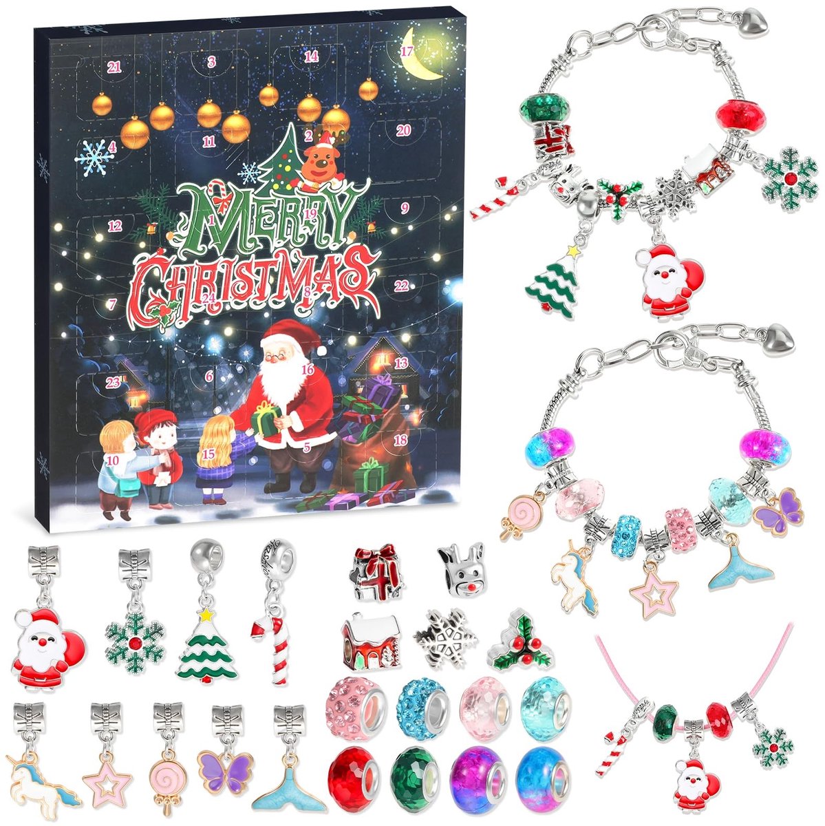 Dailygoods- Adventskalender 2025 - Adventskalender voor Kinderen - Sieraden/Armbanden - Creatief Knutselen - Kerstcadeau voor Meisjes - 24 Verrassingen - Sieradenkalender