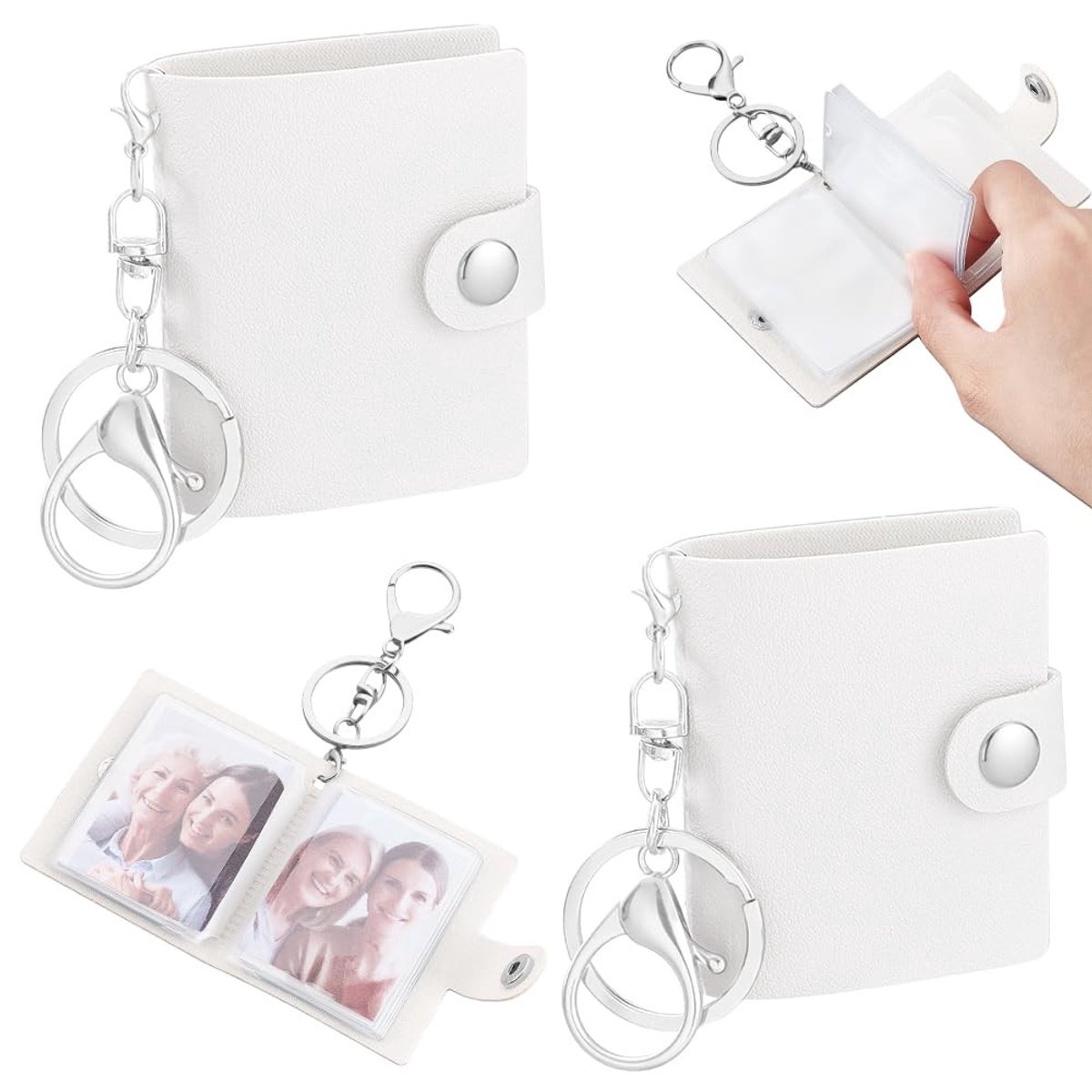 Dailygoods- Fotoalbum Mini 5 cm - 4 Stuks - Sleutelhanger - Leren Kaarthouder - Compact Ontwerp - Veilig Voor Foto's - Sleutelhangeralbum