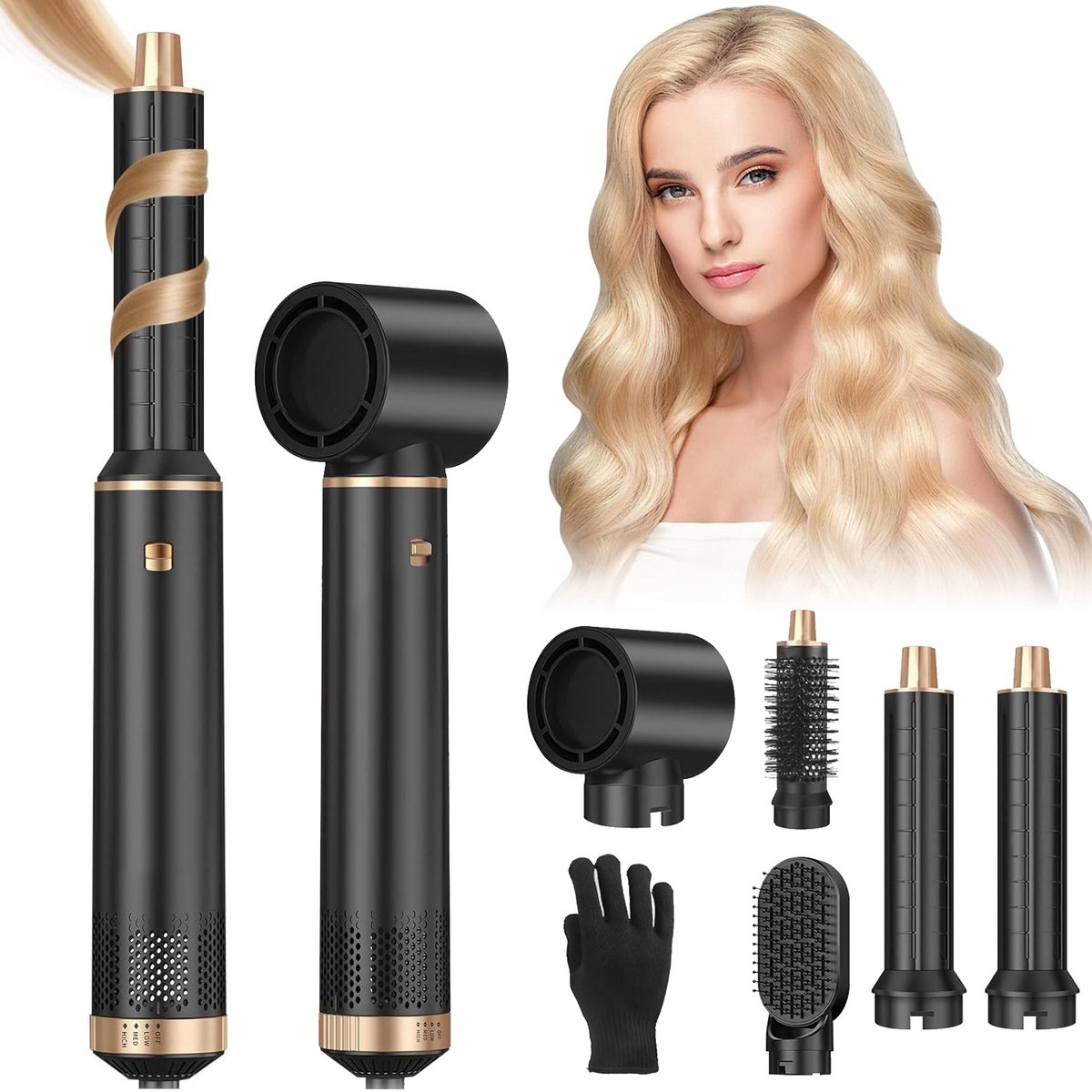 5-In-1 Haarstyler En Krultang - Set Met Borstels Voor Föhnstyling - Multi Hair Styler - Föhnborstel Voor Krullen Volume En Steil Maken
