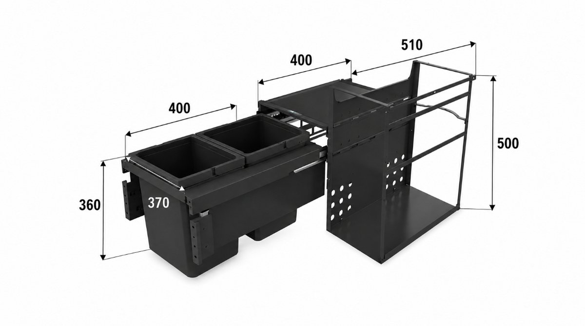 Inbouw Afval systeem - Prullenbak- Cox® Base Q+ 360 S/370-2 Afvalscheidingssysteem - Antraciet - 2 x 10 Liter - Voor Quooker reservoirs