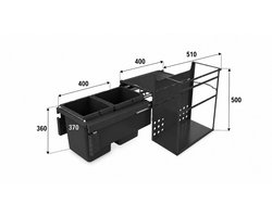 Système de déchets intégrés - Prullenbak - Système de séparation des déchets Cox® Base Q+ 360 S/370-2 - Anthracite - 2 x 10 Litres - Pour réservoirs Quooker