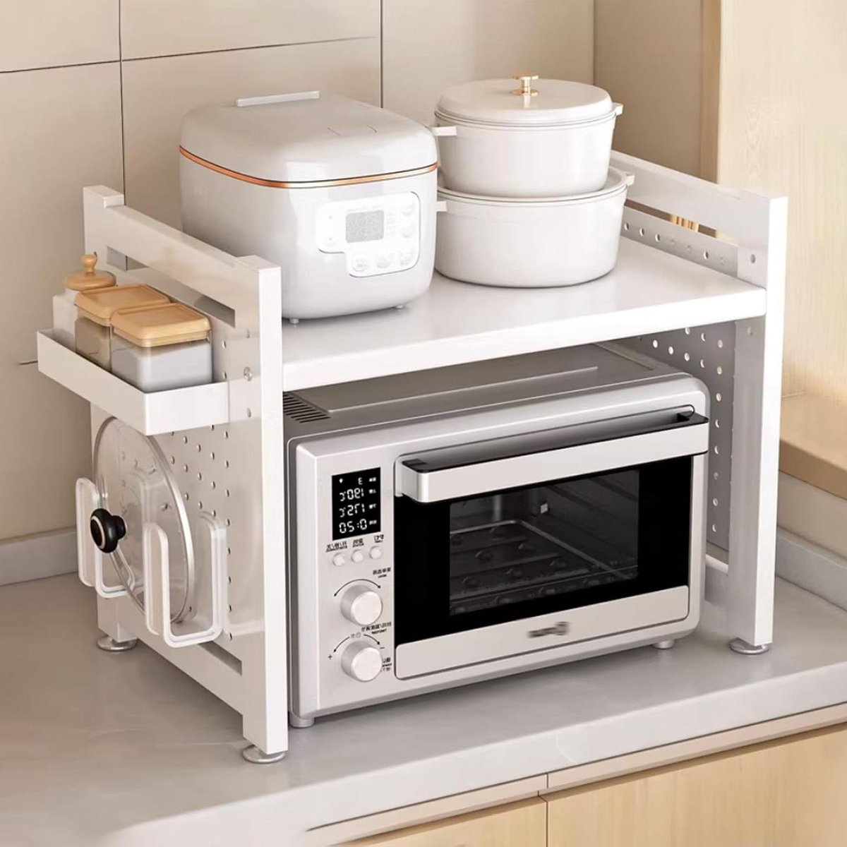Magnetronrek 2-laags - Keukenrek Organizer - Keuken Opruimen - Geperforeerde Plaat - 51 cm - Wit